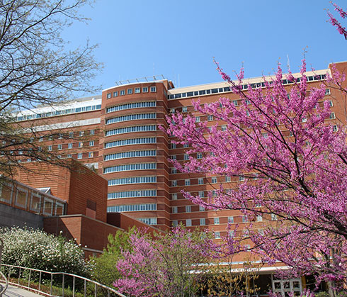 the clinical center building on the NIH campus in Bethesda, MD